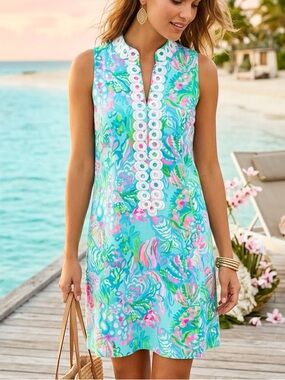 Lilly Pulitzer Blue Ibiza Aqua La Vista Jane Shift Dress 2 NWT